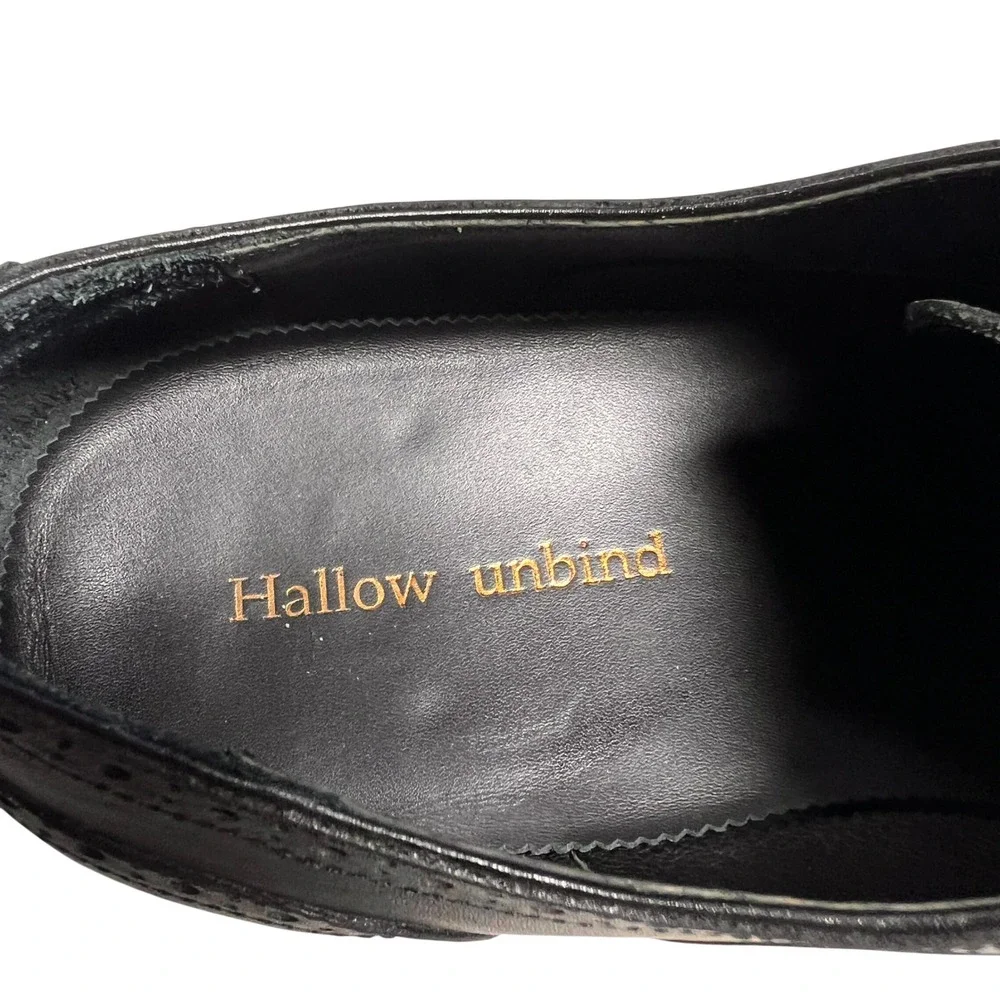 Hallow Unbind Mens Black Leather Wingtip Brogue Oxford Shoes Size US 12 Classic